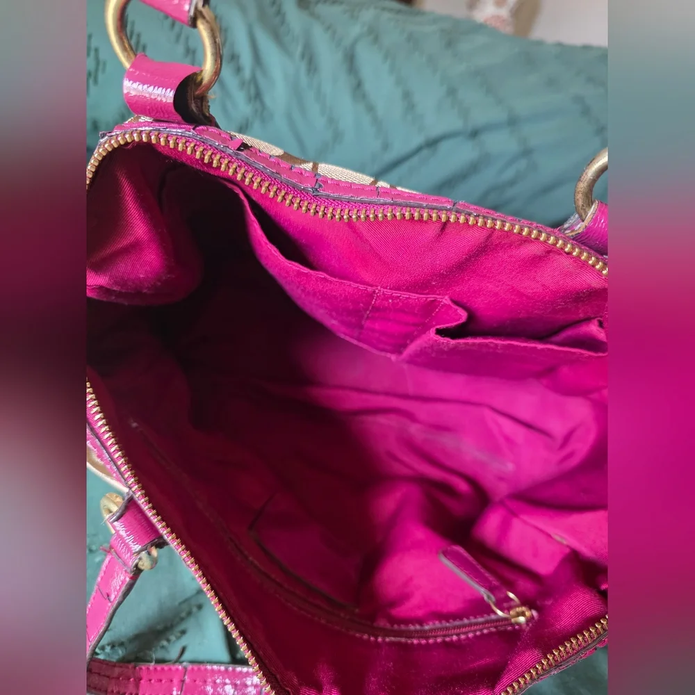 Coach Signature Python Stripe Satchel Raspberry Pink - Picture 11 of 12